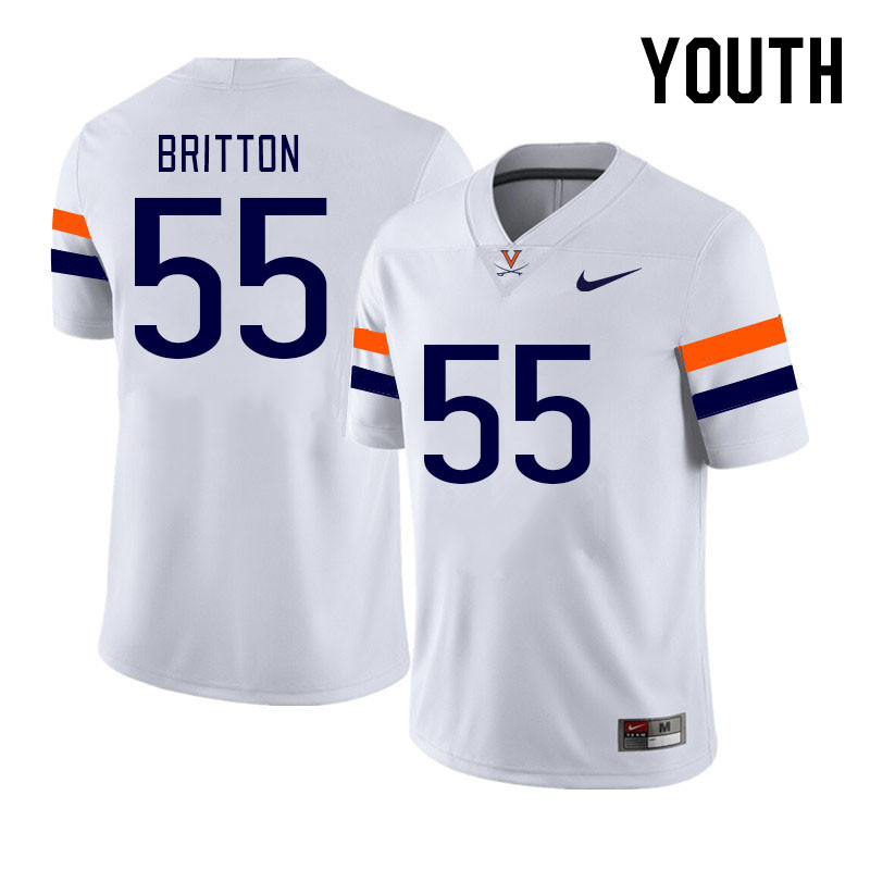 Youth #55 Anthony Britton Virginia Cavaliers College Football Jerseys Stitched Sale-White - Click Image to Close